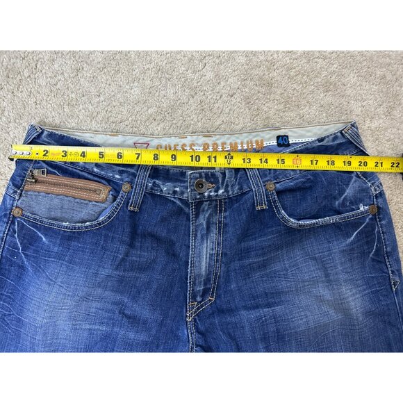 Vtg Guess Premium Rebel Jeans Men's 40x32 Straight Fit Blue Distressed Zip Poc - Picture 10 of 12